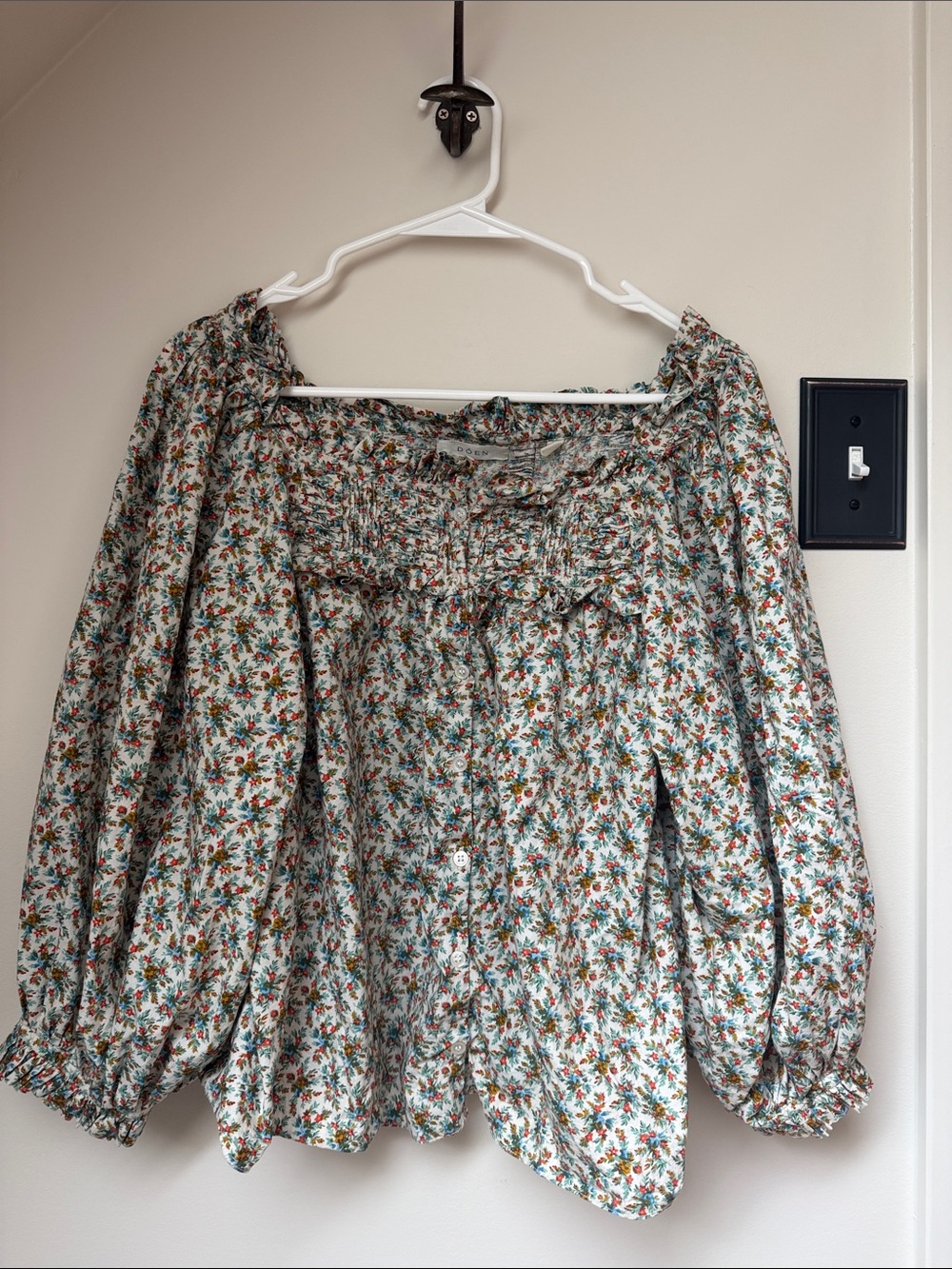 Doen Floral Peasant Blouse - Green Multi
